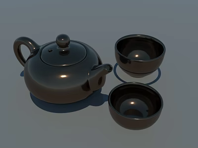 Elegant Shiny Black Teapot And Two Teacups With Glossy Ceramic Design 3d model