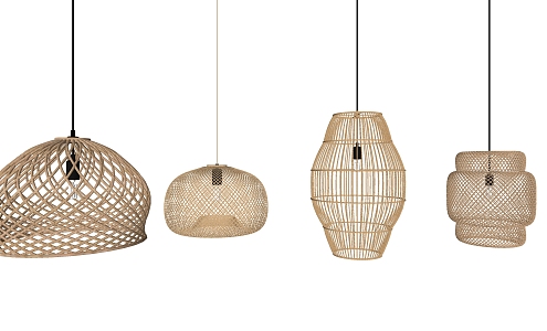 New Chinese Chandelier Rattan Chandelier Combination 3d model