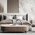 Modern Luxury Bedroom Interior With Wooden Wall Marble Accent Wall Bed Nightstand And Decorative Rug