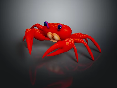 Red Crab 3D Character With Purple Blue Eyes And Yellow Spots 3d model