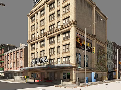Historic Commercial Street Featuring Cinema Building Retail Shops and Urban Charm 3d model
