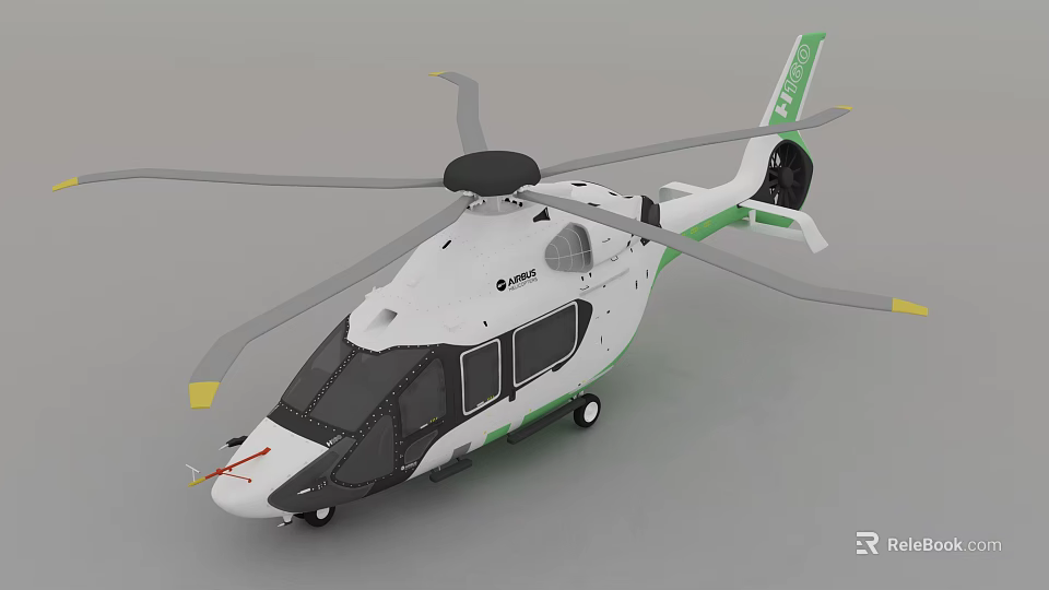 White and Green Helicopter Exterior Design With Rotors Windows and Landing Gear 3d model 