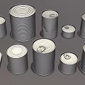 Different Sizes And Shapes Metal Cans With Sealed Lids On Gray Background