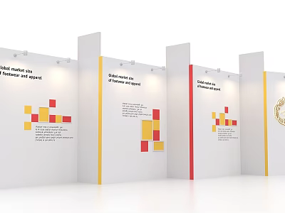 Modern Event Display Walls With Yellow Red Geometric Patterns And White Panels 3d model