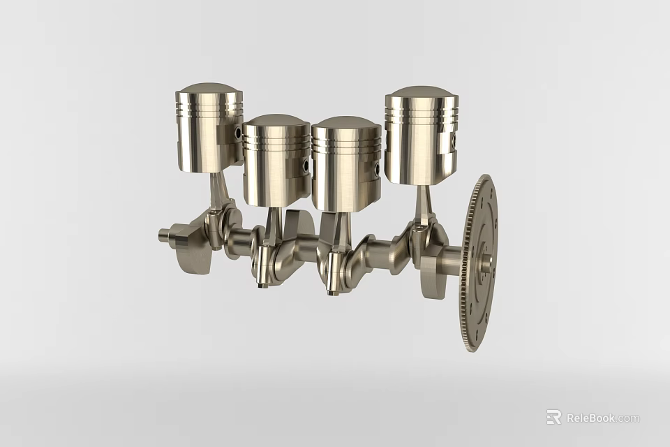 Metallic Mechanical Assembly With Pistons Crankshaft And Gear Components 3d model