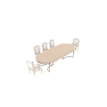 Classic Dining Table Set with Carved Details Armchairs Oval Wooden Table and Light Upholstered Seats