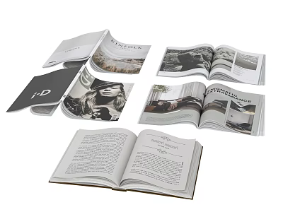 Open Books And Magazines With Photographs Text Pages And Layout Design 3d model