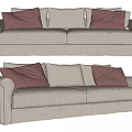 Light Beige Two Seater Sofa With Pink And Light Gray Fabric Cushions