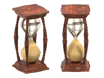 Two Hourglasses Decorative Ornament Set With Wooden Frames Bases And Yellow Sand 3d model