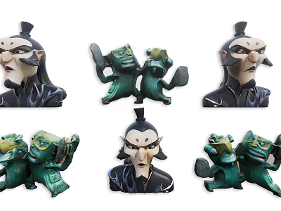Colorful Character Action Figures With Green Monster And Black Outfit Designs 3d model