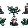Colorful Character Action Figures With Green Monster And Black Outfit Designs