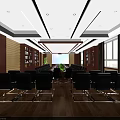 Modern Conference Room Interior With Long Table Black Chairs Bookshelves And Large Screen