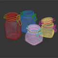 Blue Glass Storage Jars With Orange Seals And Metal Clips For Kitchen Use