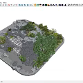 Stone and Wood Garden Landscape with Pond Green Plants and Natural Design