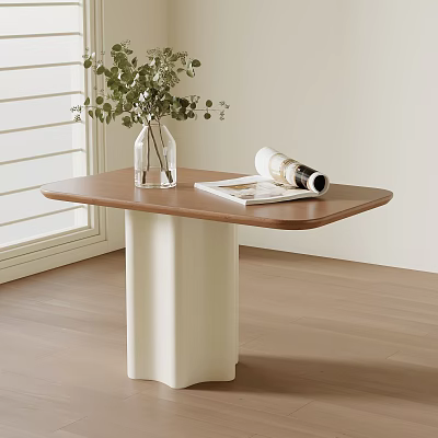 Modern Minimalist Wooden Side Table With Cream White Base For Cozy Living Room Corner Decoration 3d model