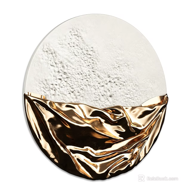 Round Wall Decor With White Textured Surface And Gold Pleated Metallic Accent 3d model 