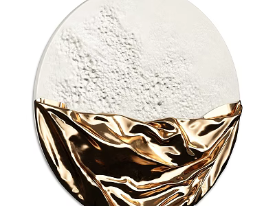 Round Wall Decor With White Textured Surface And Gold Pleated Metallic Accent 3d model
