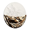 Round Wall Decor With White Textured Surface And Gold Pleated Metallic Accent