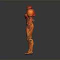 Red And Orange Armored Sci Fi Game Character With Mechanical Arm Standing Pose 3d model