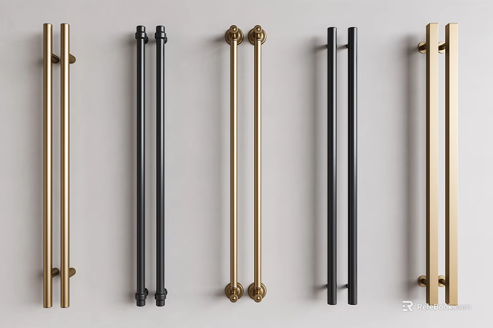 Sleek Modern Bar Style Cabinet Handles With Brass Black And Gold Finishes 3d model 