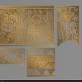Golden Wall Decor With Intricate Geometric Patterns And Totem Like Human Figures