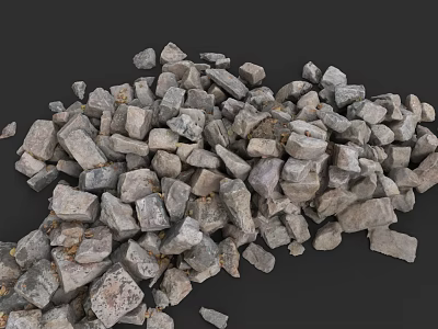 Pile of Irregular Gray Construction Stones with Rough Surfaces on Dark Background 3d model