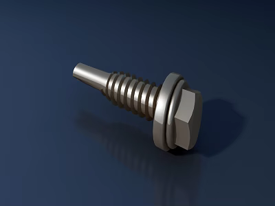 Shiny Metal Bolt on Dark Blue Background with Reflective Surface 3d model