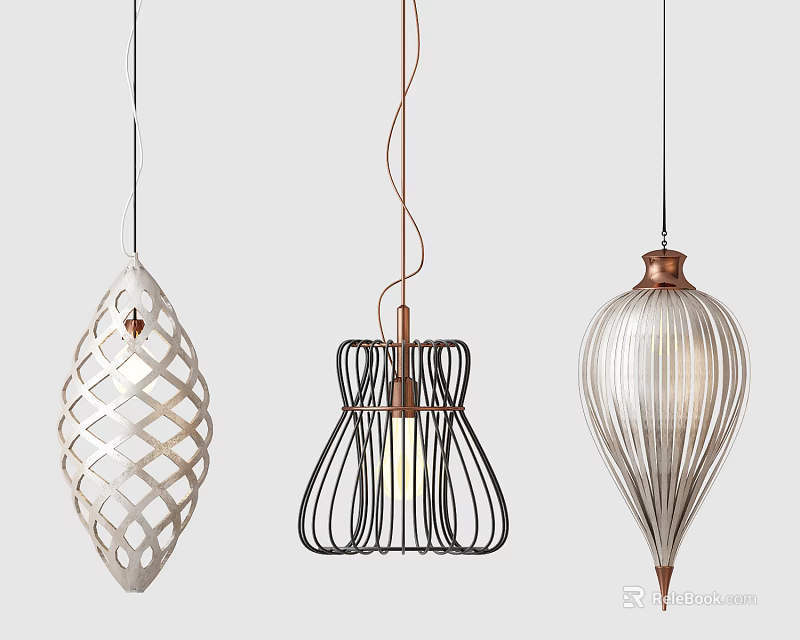 Stylish Pendant Lights With Modern Geometric Metal And Woven Designs For Home Decor 3d model 