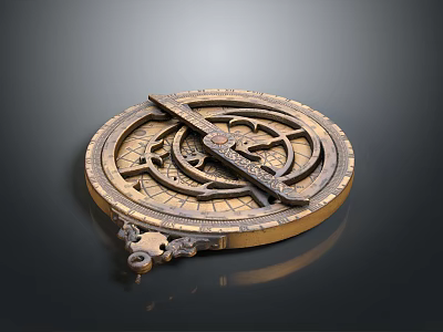 Decorative Brass Sundial As Daily Life Accessory With Intricate Carved Patterns 3d model