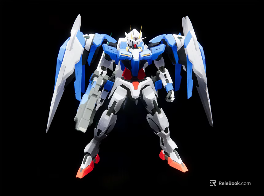 Blue White Red Mecha Robot Model With Mechanical Wings And Standing Pose 3d model 