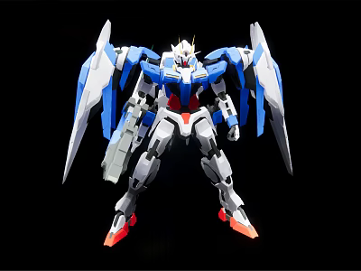 Blue White Red Mecha Robot Model With Mechanical Wings And Standing Pose 3d model