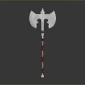 Medieval Battle Axe With Metal Blade Central Spike And Red White Decorative Striped Handle