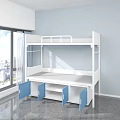 Simple Design White Frame Bunk Bed With Blue Cabinets In Room 3d model
