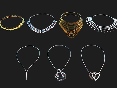 Stylish Fashionable Necklaces With Gemstone Decorations Layered Designs And Heart Shaped Pendants 3d model