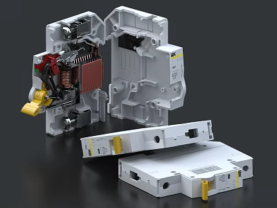 Industrial Electrical Equipment Exploded View Showing Internal Components White Housing And Yellow Parts 3d model