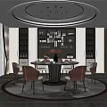 Modern Restaurant Interior With Round Dining Table Pendant Lights And Wine Cabinets 3d model