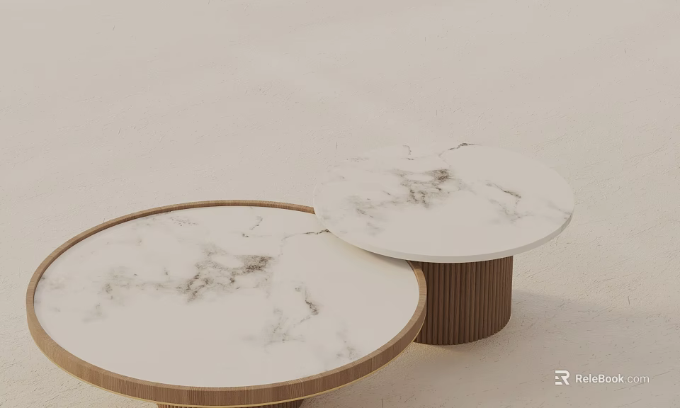 Modern Sofa And Coffee Table Set With Round Marble Top And Wooden Base 3d model