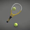 Sports Equipment Yellow White Tennis Racket with Yellow Balls One on Surface Another on Ground