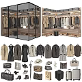 Elegant Modern Closet Interior With Hanging Clothes Shoes Bags And Accessories