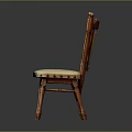 Traditional Wooden Chair With Upholstered Beige Seat Carved Backrest Armrests And Solid Wood Legs