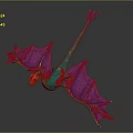 3D Model of Flying Creature with Green Body Purple Wings and Orange Head