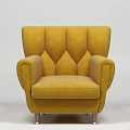 Yellow Upholstered Single Sofa With Tufted Back And Armrests Design 3d model