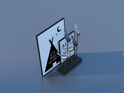 Bedroom Living Supplies Display Stand Featuring Sign Let's Go To Sleep And Black White Decor 3d model