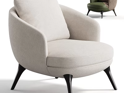 Beige Fabric Upholstered Modern Armchair With Curved Backrest And Sturdy Black Legs 3d model