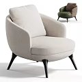 Beige Fabric Upholstered Modern Armchair With Curved Backrest And Sturdy Black Legs