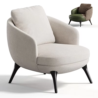Beige Fabric Upholstered Modern Armchair With Curved Backrest And Sturdy Black Legs 3d model