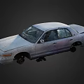 Old White Worn Out Car With Stains And Rust On Dark Background 3d model