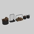 Modern Fireplace Tools Set With Hanging Firewood Rack And Storage Basket