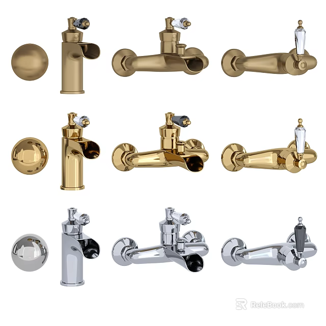 Modern and Classic Water Faucets in Various Metallic Colors Collection 3d model 