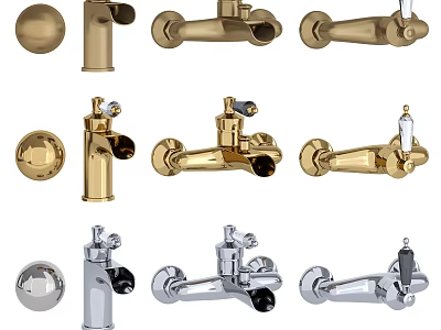 Modern and Classic Water Faucets in Various Metallic Colors Collection 3d model